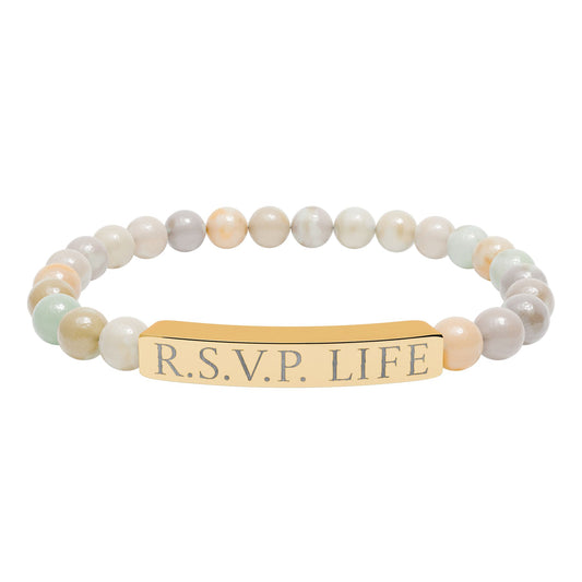 Natural Stone Stretch Bracelet Engraved - 'R S V P Life'
