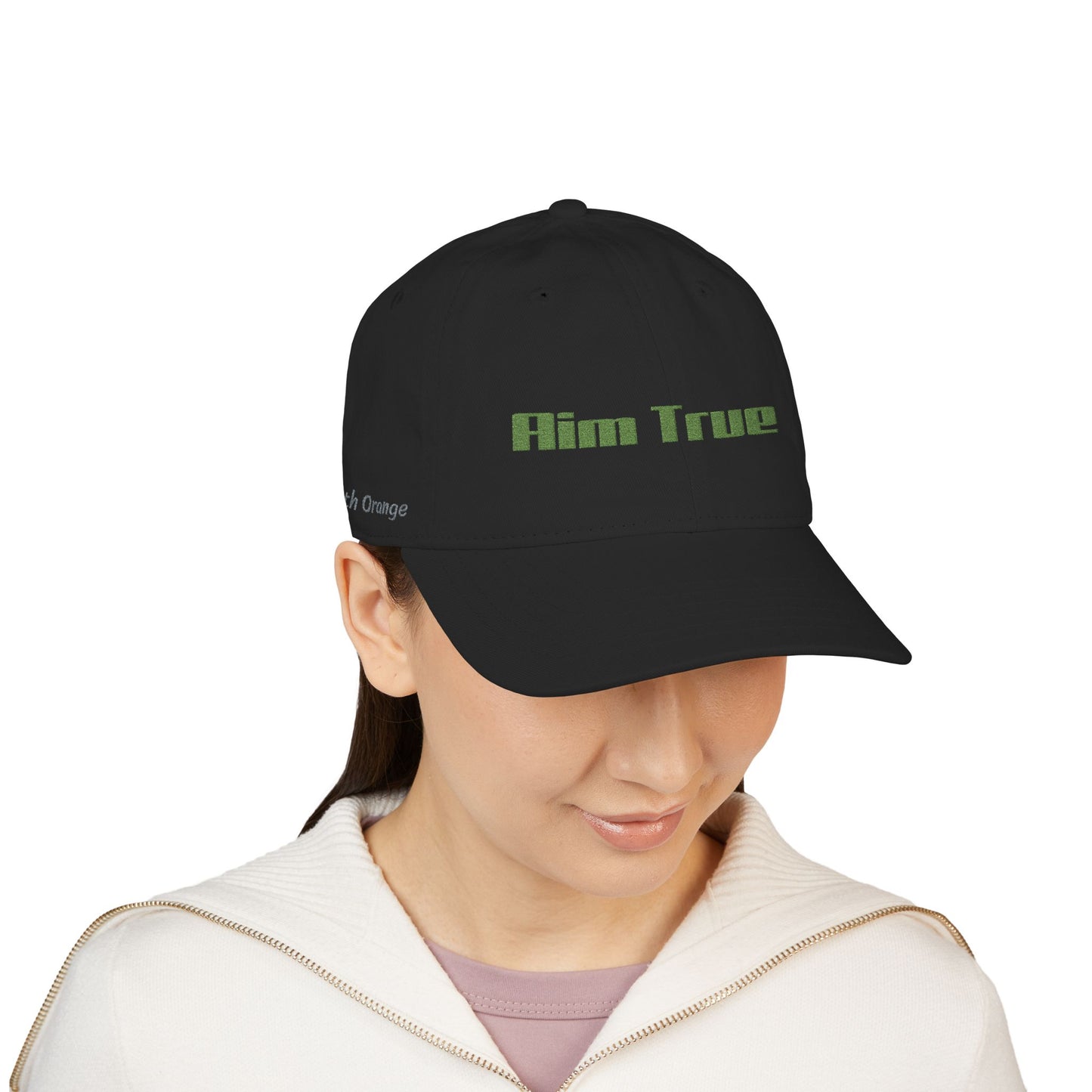 Organic Embroidered Cap — "Aim True" Green Leaf Hunter's Hat