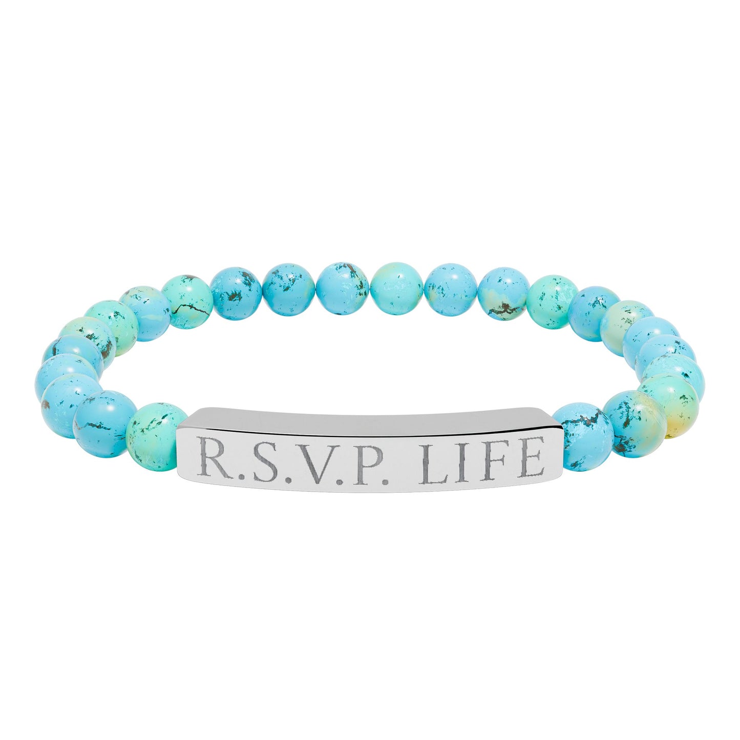 Natural Stone Stretch Bracelet Engraved - 'R S V P Life'