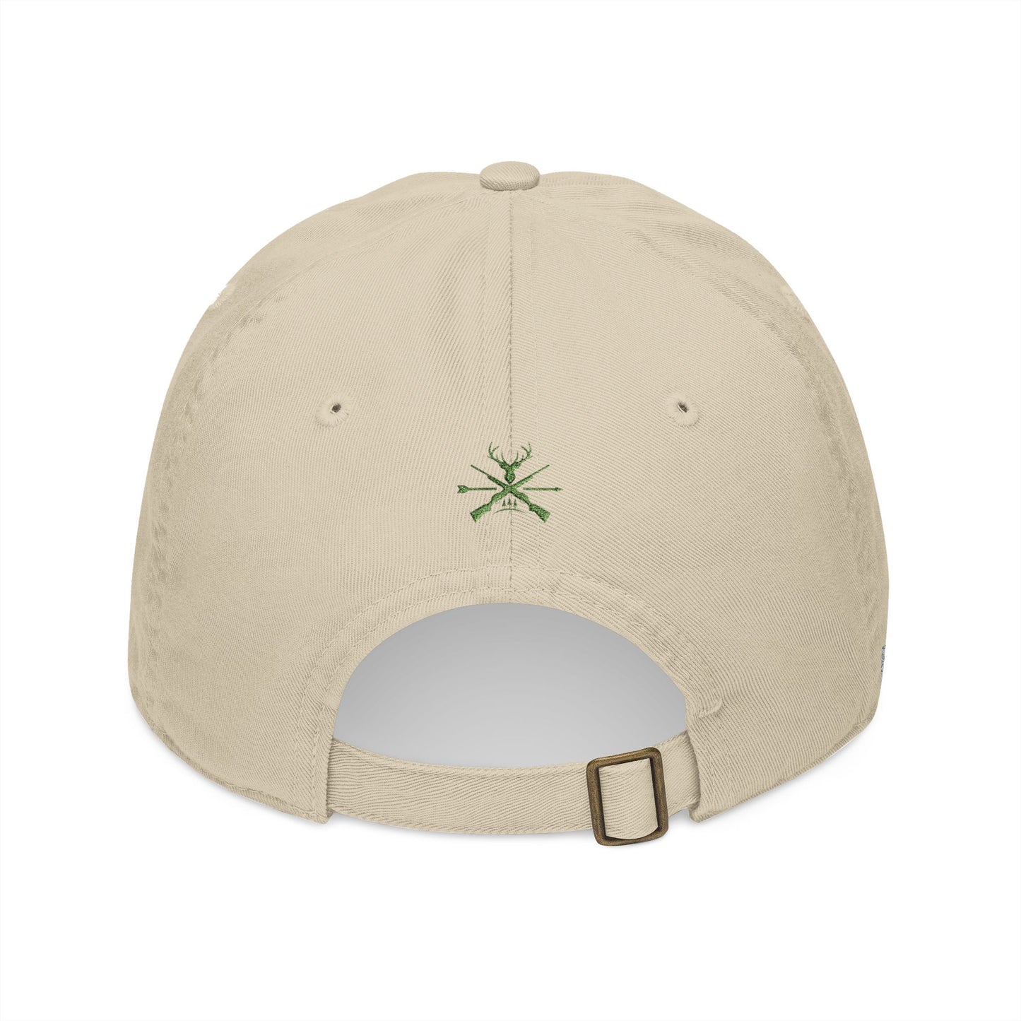 Organic Embroidered Cap — "Aim True" Green Leaf Hunter's Hat