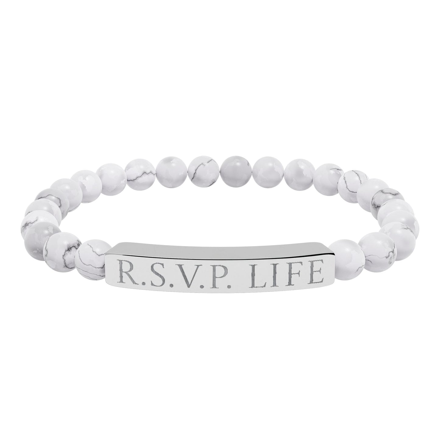Natural Stone Stretch Bracelet Engraved  - 'R S V P Life'