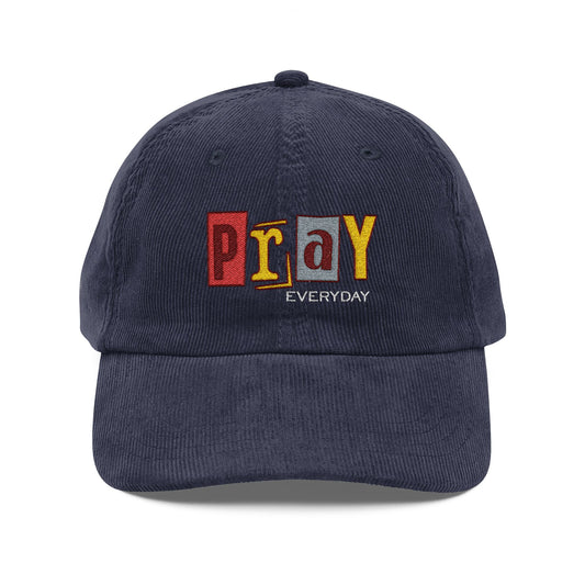 Cap – Vintage Corduroy Embroidery Pray Everyday Floral Accent
