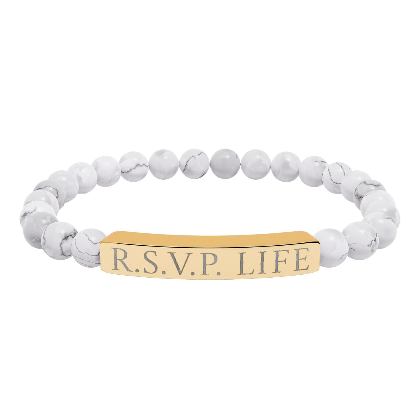 Natural Stone Stretch Bracelet Engraved  - 'R S V P Life'