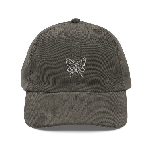 Cap - Vintage Corduroy Butterfly Embroidered Sparkle