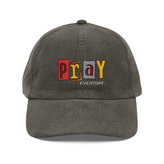 Cap – Vintage Corduroy Embroidery Pray Everyday Floral Accent