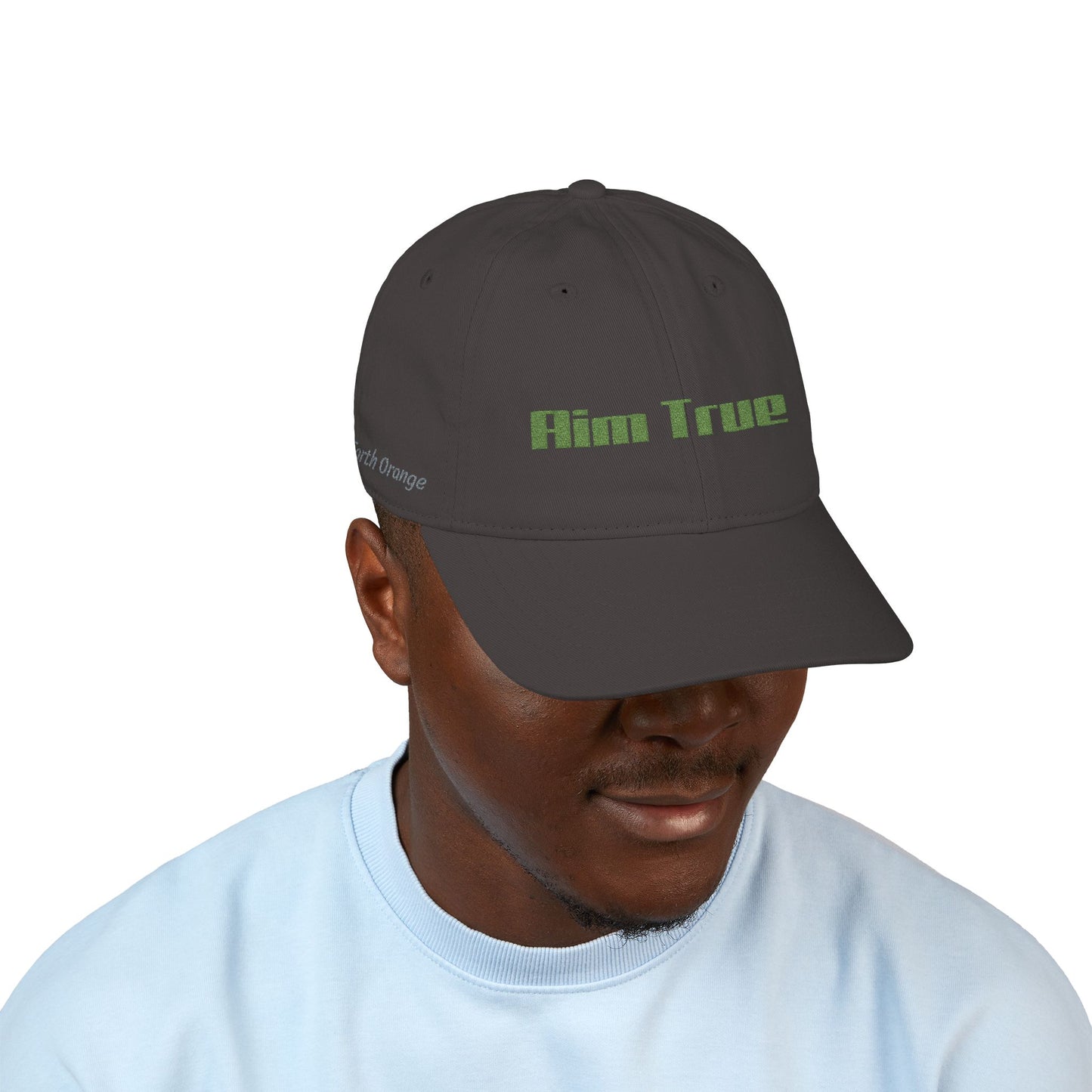 Organic Embroidered Cap — "Aim True" Green Leaf Hunter's Hat