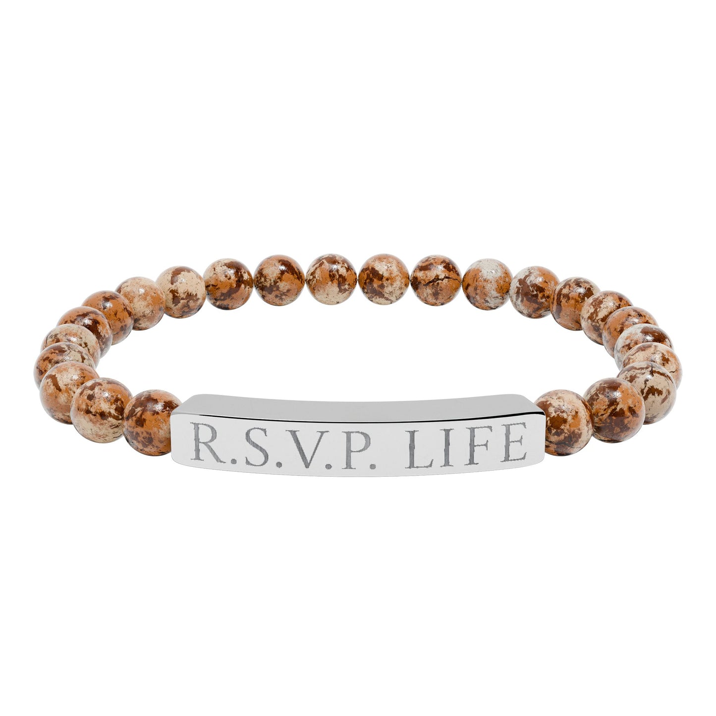 Natural Stone Stretch Bracelet Engraved  - 'R S V P Life'