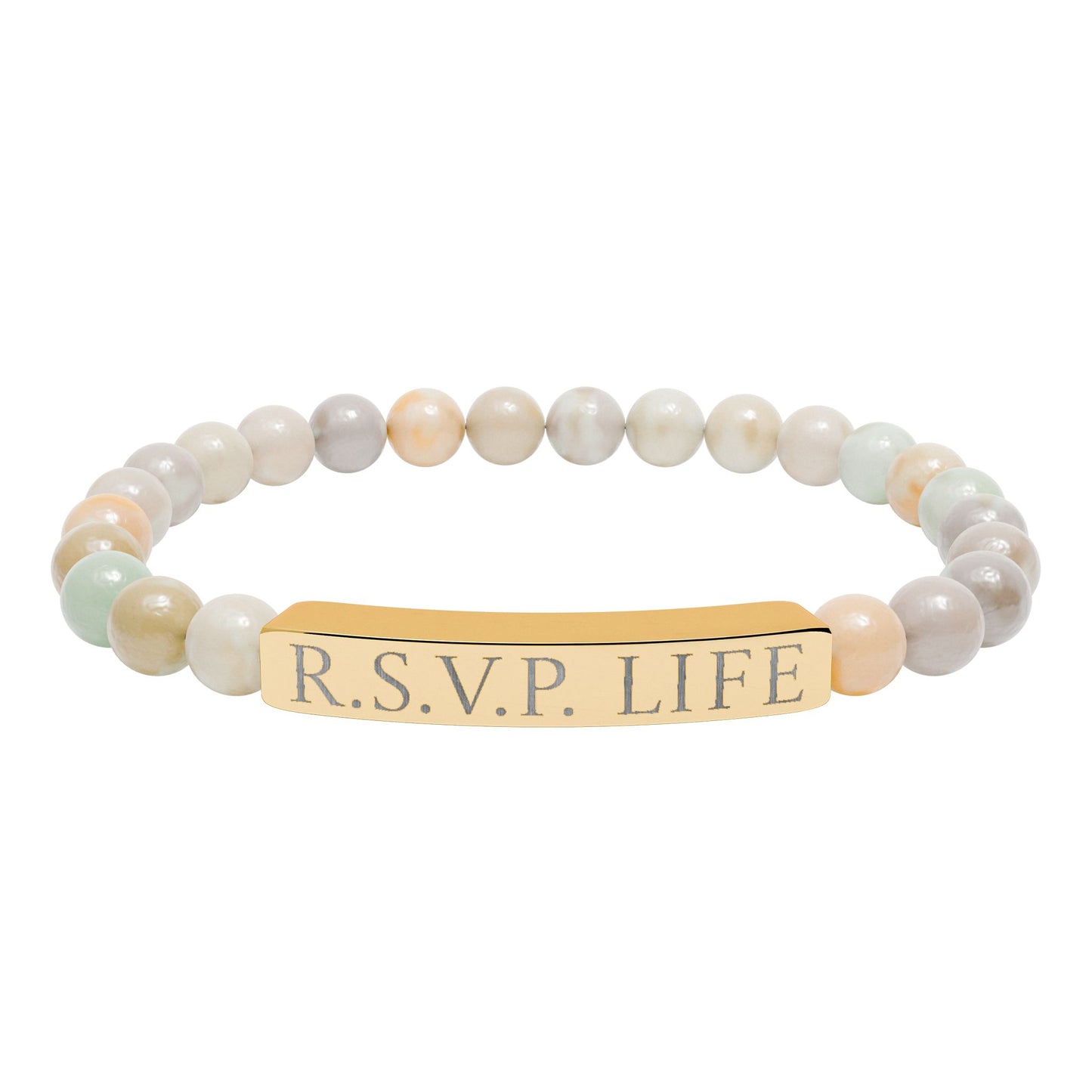 Natural Stone Stretch Bracelet Engraved  - 'R S V P Life'