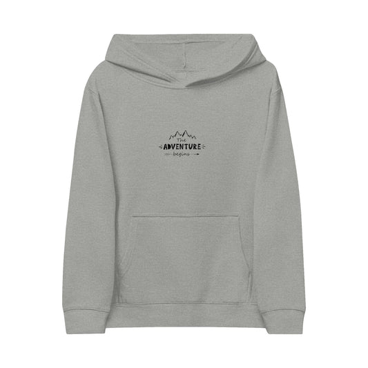 Kids Fleece Hoodie — "Adventure Awaits" Embroidered Pullover