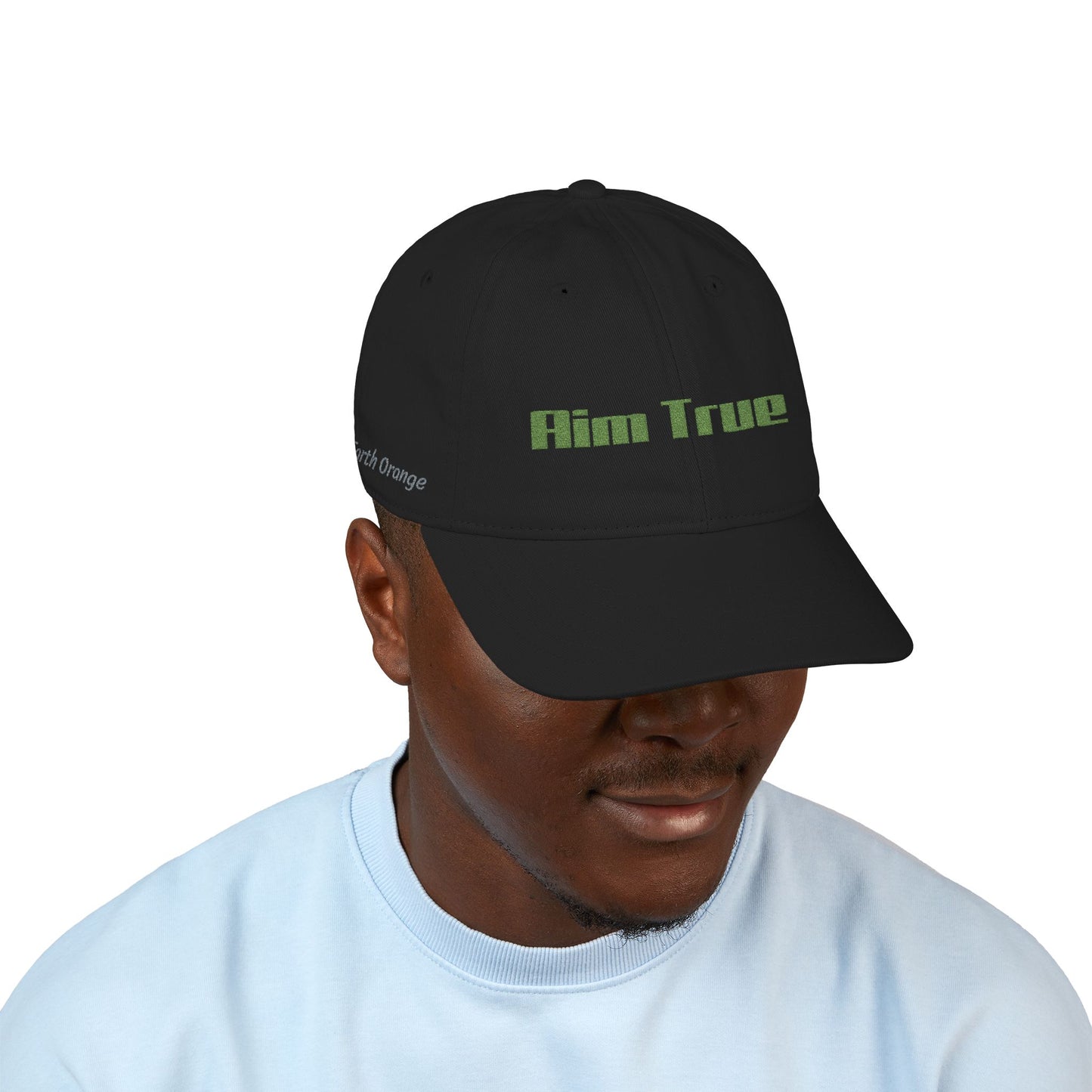 Organic Embroidered Cap — "Aim True" Green Leaf Hunter's Hat