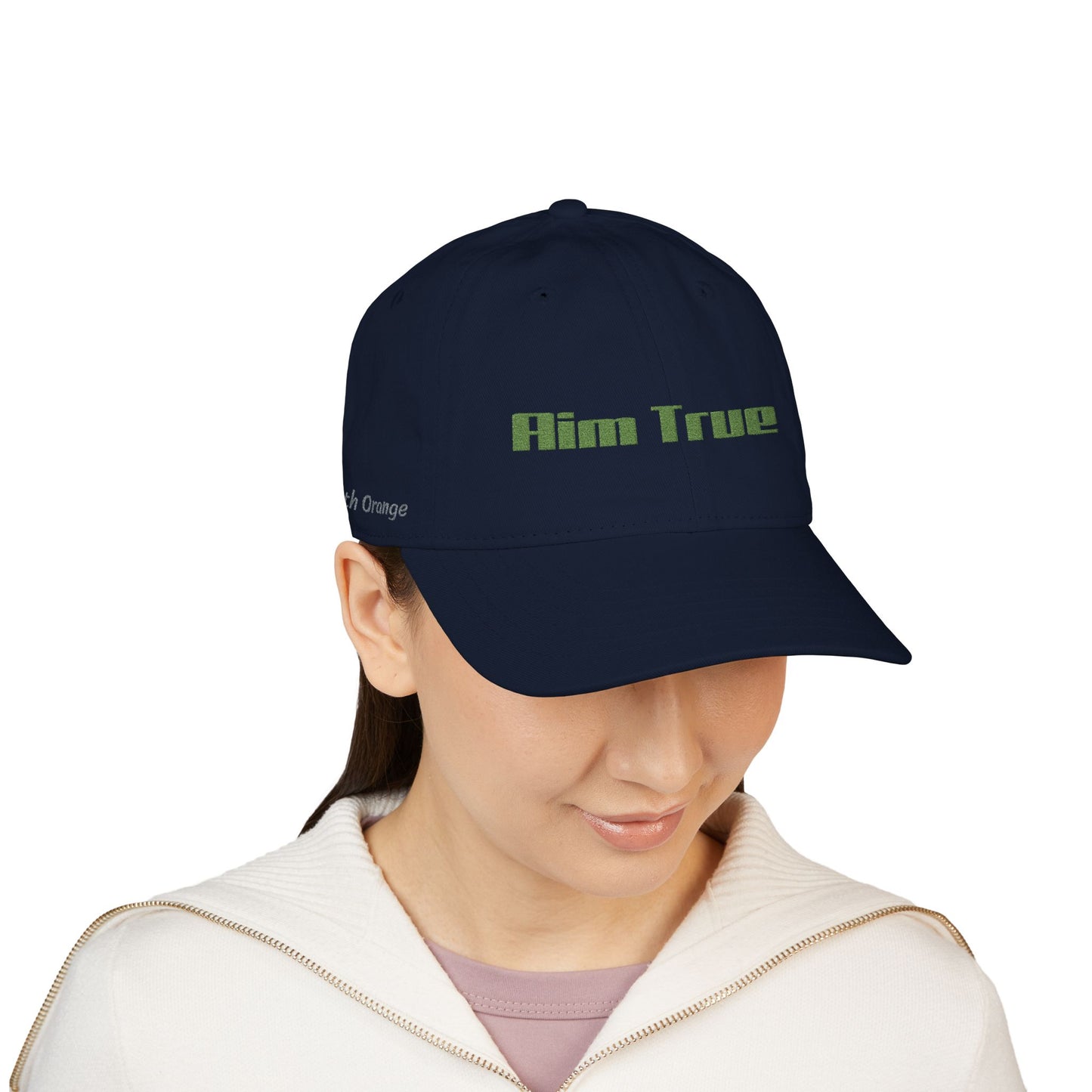 Organic Embroidered Cap — "Aim True" Green Leaf Hunter's Hat
