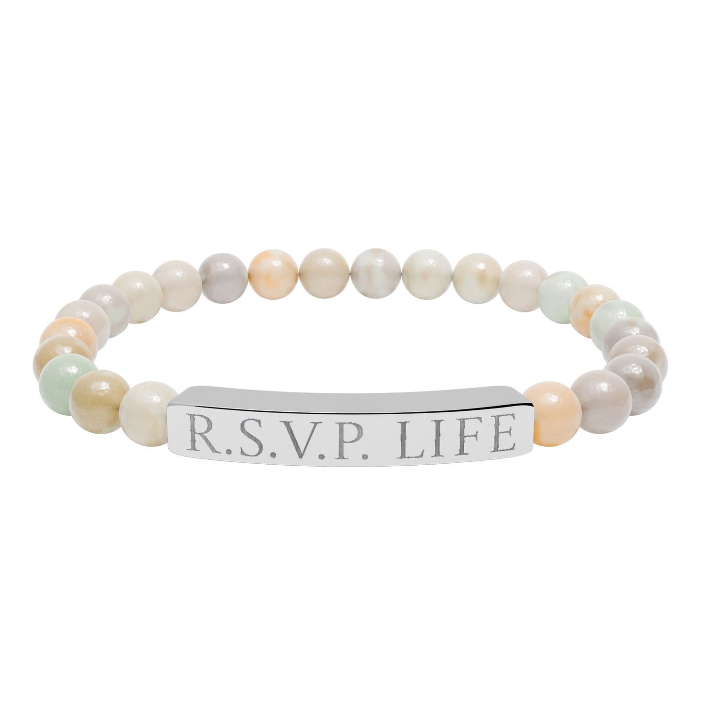 Natural Stone Stretch Bracelet Engraved  - 'R S V P Life'
