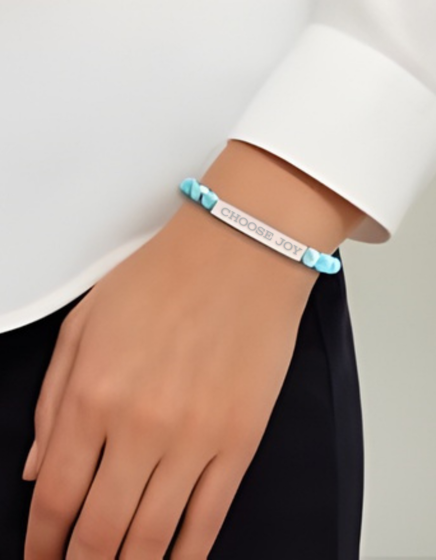 Natural Stone Stretch Bracelet Engraved 'Choose Joy'