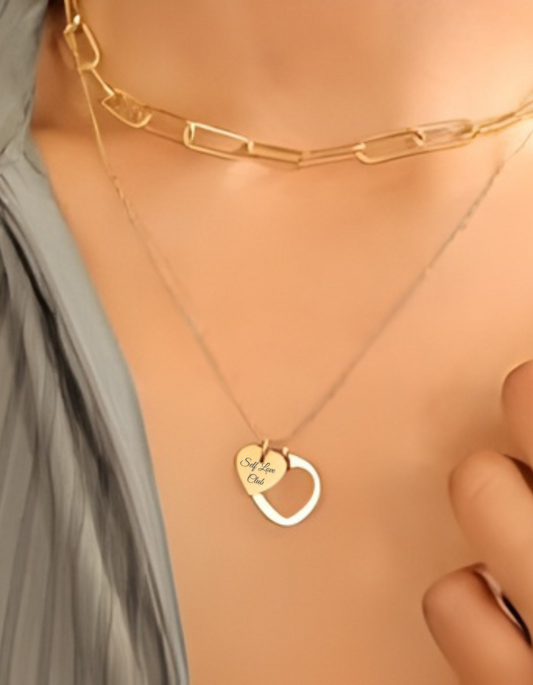 Engraved “Self Love Club” Double Heart Necklace Pendant
