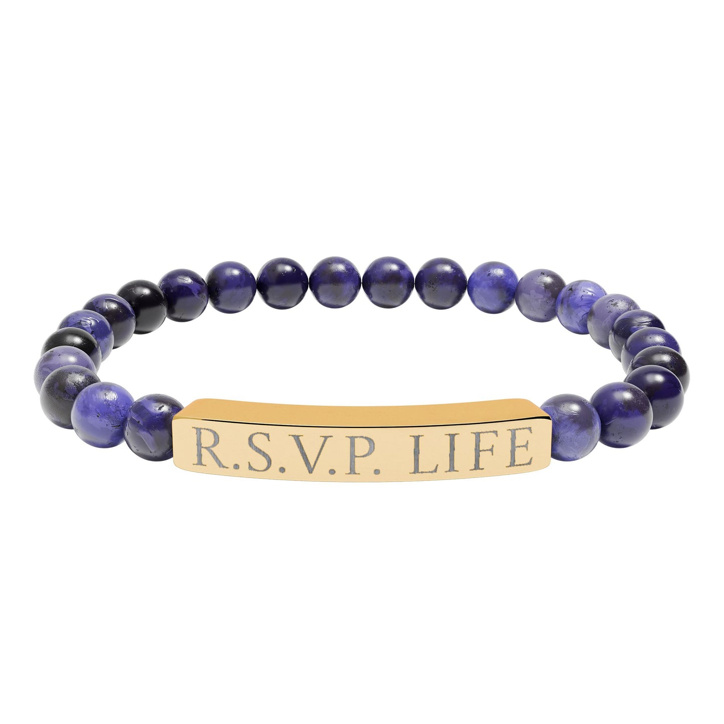 Natural Stone Stretch Bracelet Engraved  - 'R S V P Life'