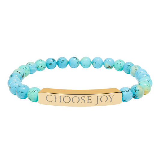 Natural Stone Stretch Bracelet Engraved 'Choose Joy'