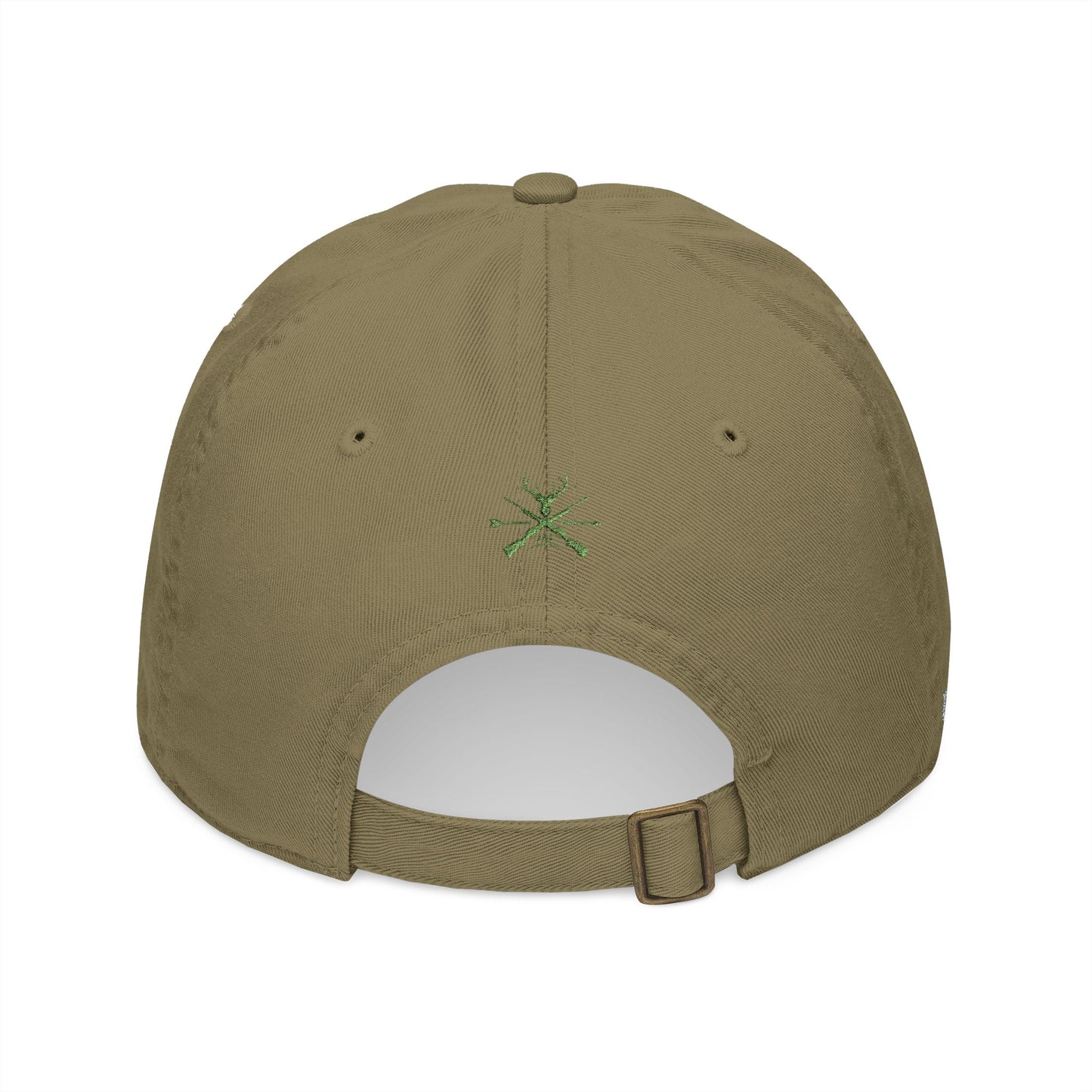 Organic Embroidered Cap — "Aim True" Green Leaf Hunter's Hat