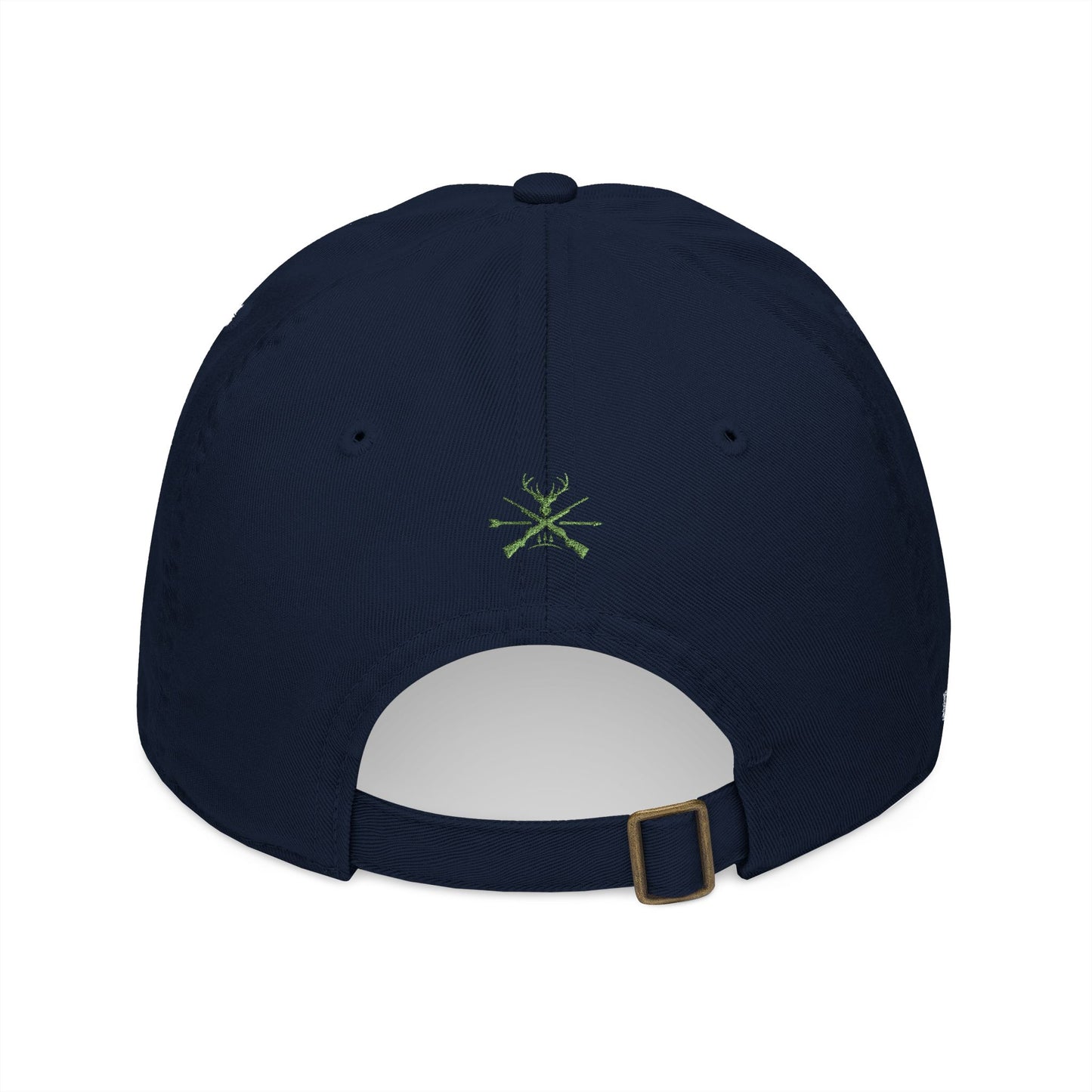 Organic Embroidered Cap — "Aim True" Green Leaf Hunter's Hat