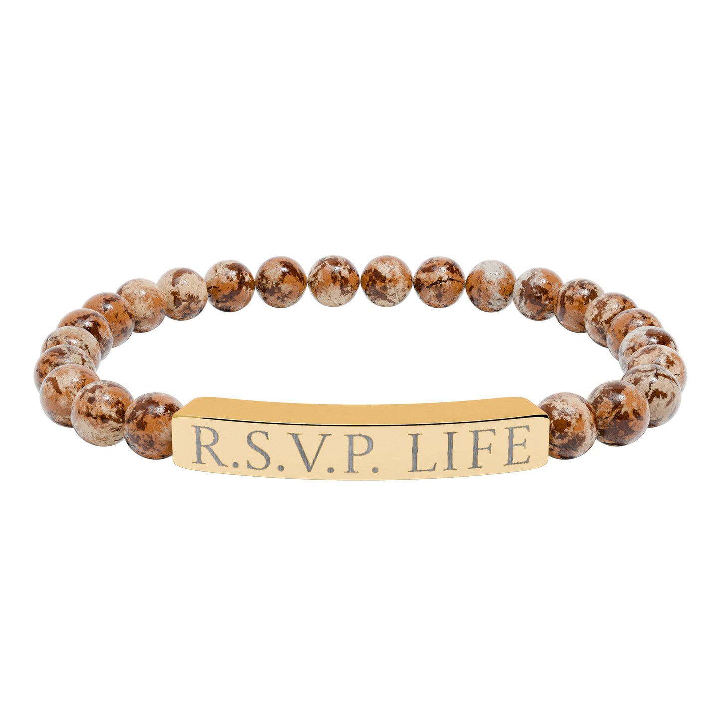 Natural Stone Stretch Bracelet Engraved  - 'R S V P Life'