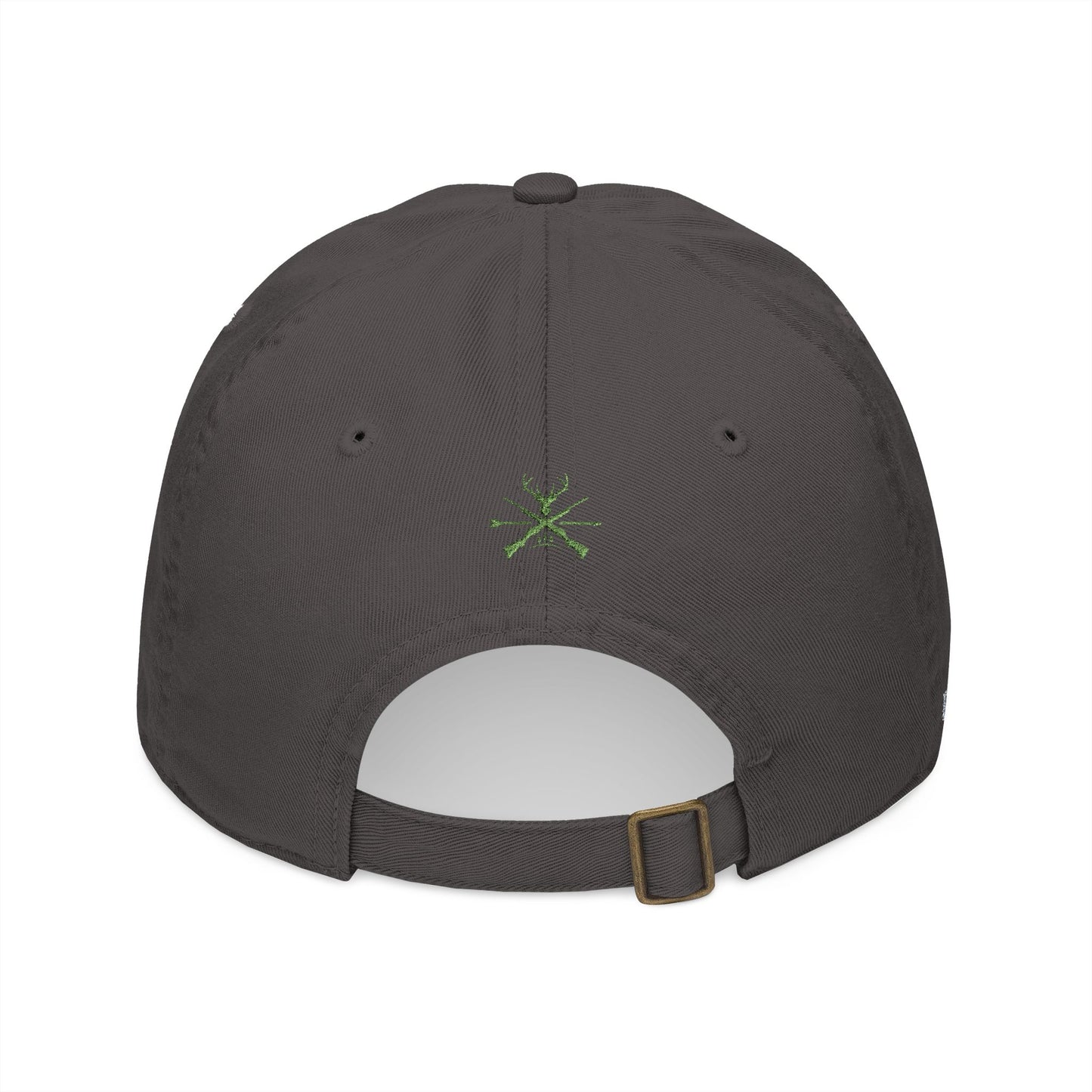 Organic Embroidered Cap — "Aim True" Green Leaf Hunter's Hat
