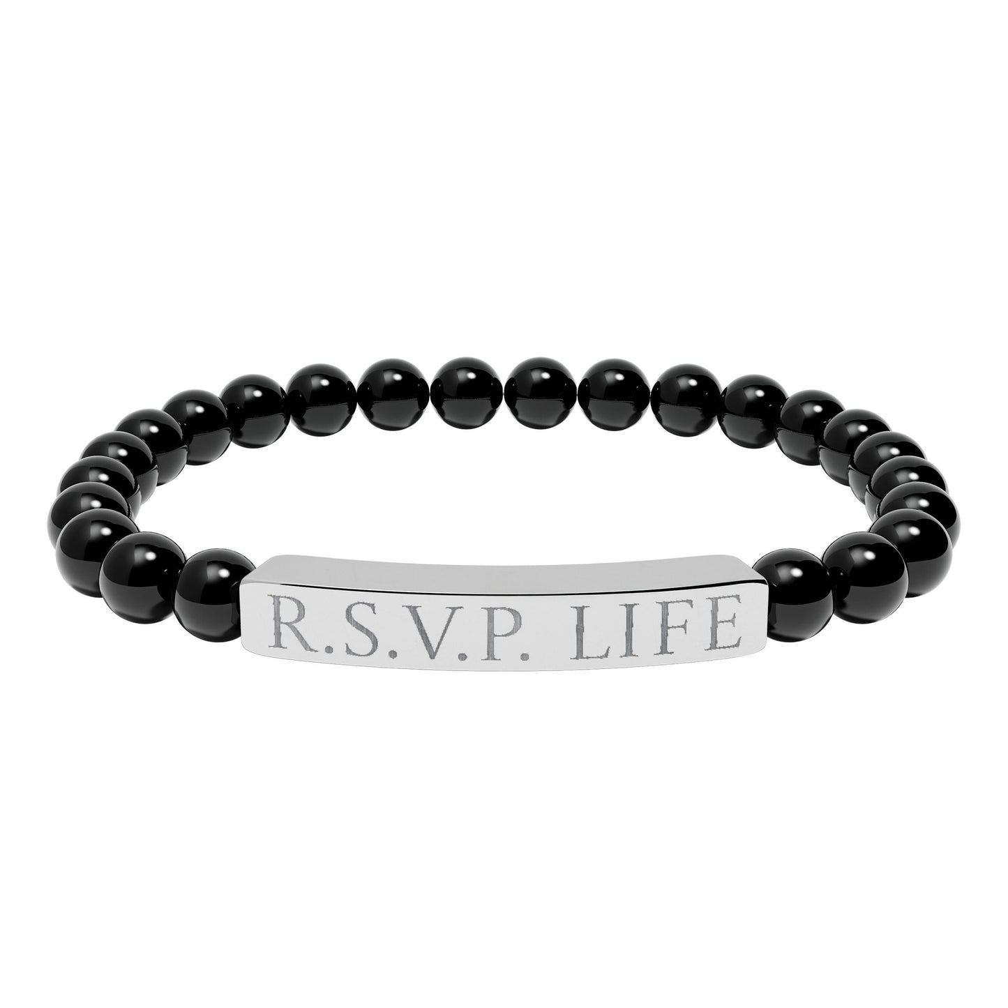 Natural Stone Stretch Bracelet Engraved  - 'R S V P Life'