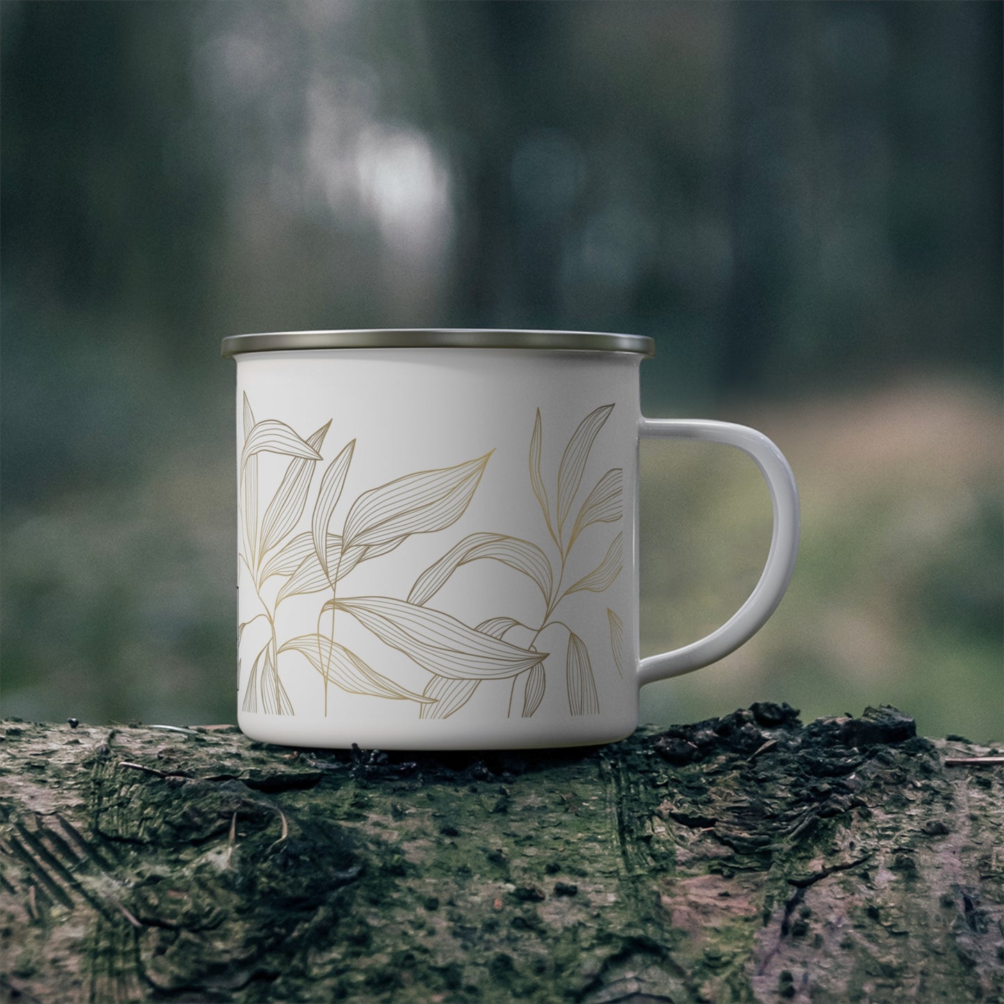 Enamel Mug - Neutral Botanical Leaves Camping Mug