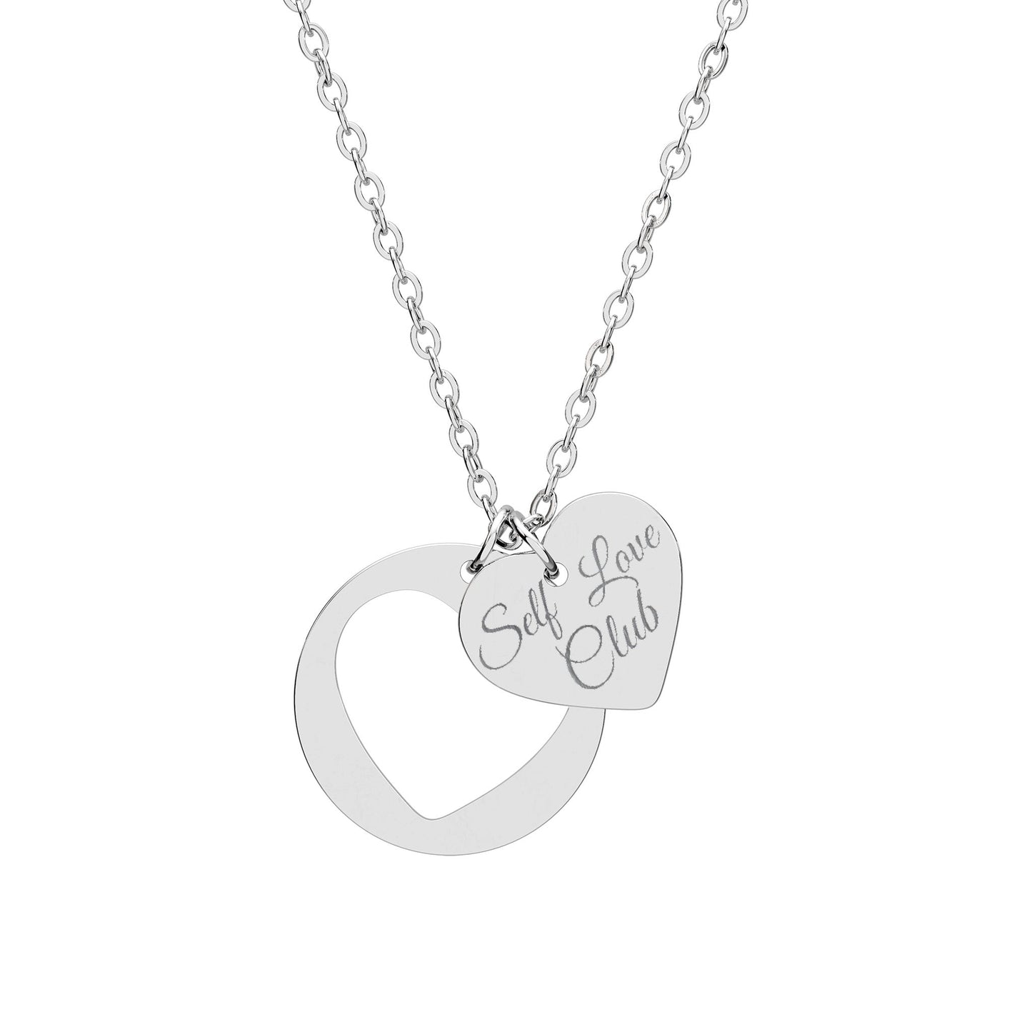 Engraved “Self Love Club” Double Heart Necklace Pendant