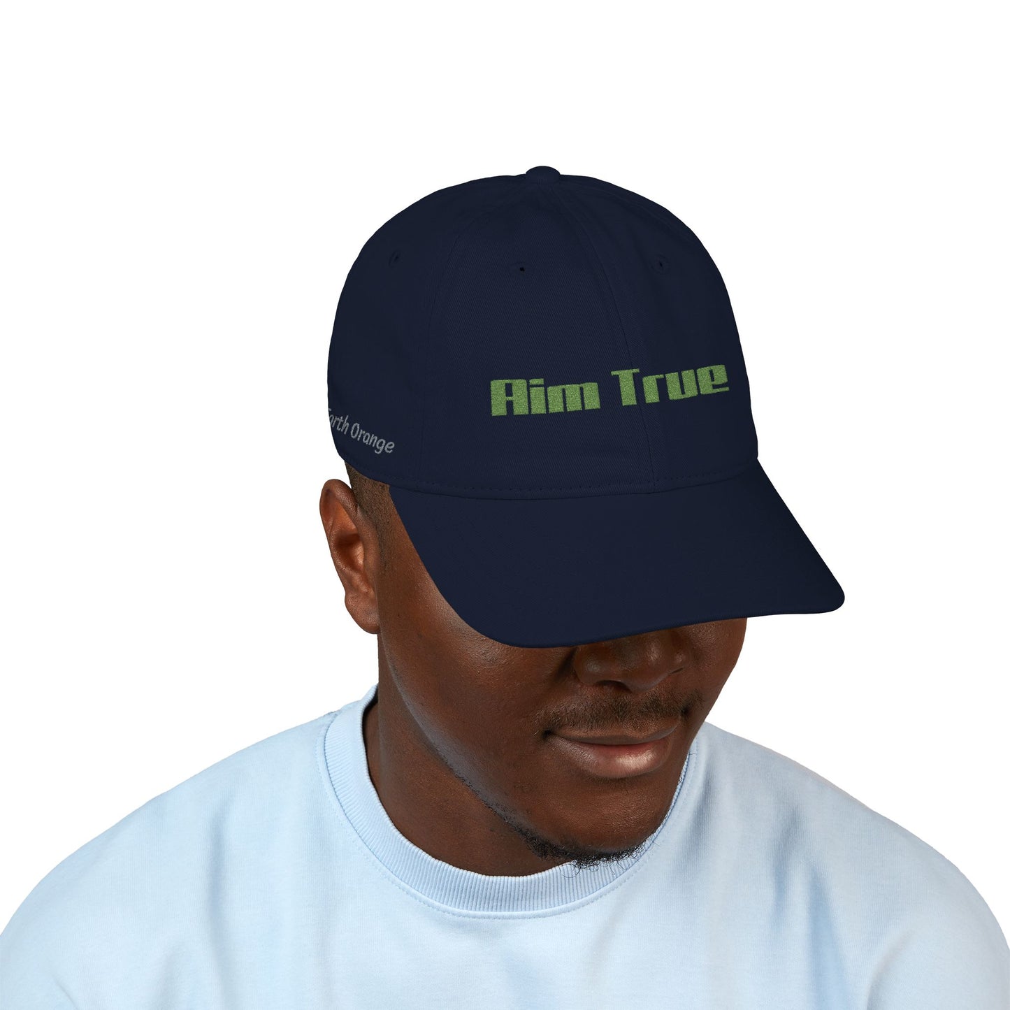 Organic Embroidered Cap — "Aim True" Green Leaf Hunter's Hat