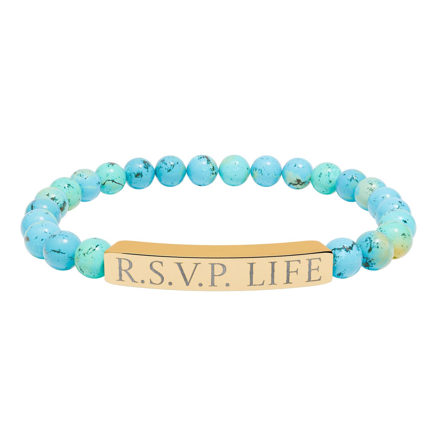 Natural Stone Stretch Bracelet Engraved  - 'R S V P Life'