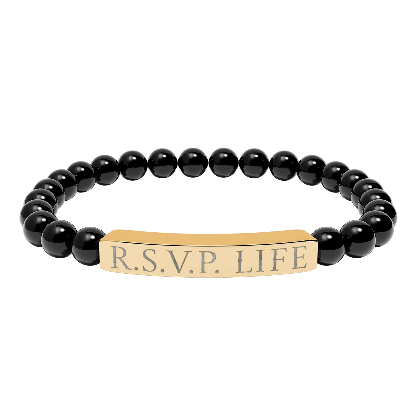 Natural Stone Stretch Bracelet Engraved  - 'R S V P Life'